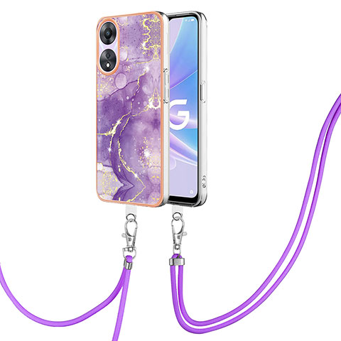 Handyhülle Silikon Hülle Gummi Schutzhülle Flexible Modisch Muster mit Schlüsselband Lanyard YB5 für Oppo A58 5G Violett