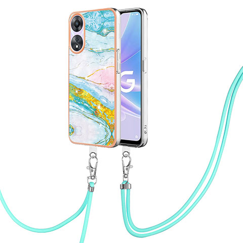 Handyhülle Silikon Hülle Gummi Schutzhülle Flexible Modisch Muster mit Schlüsselband Lanyard YB5 für Oppo A78 5G Bunt