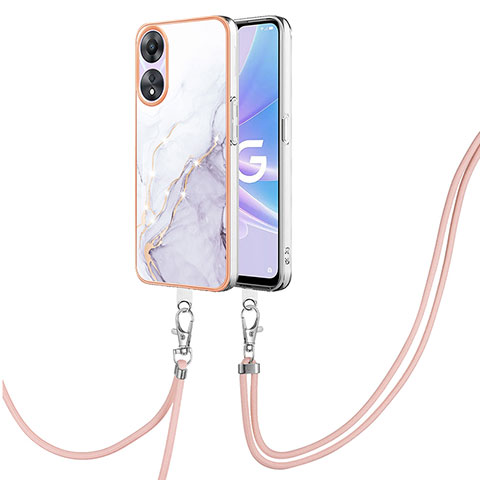 Handyhülle Silikon Hülle Gummi Schutzhülle Flexible Modisch Muster mit Schlüsselband Lanyard YB5 für Oppo A78 5G Weiß