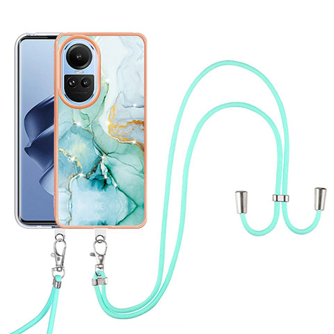 Handyhülle Silikon Hülle Gummi Schutzhülle Flexible Modisch Muster mit Schlüsselband Lanyard YB5 für Oppo Reno10 5G Grün