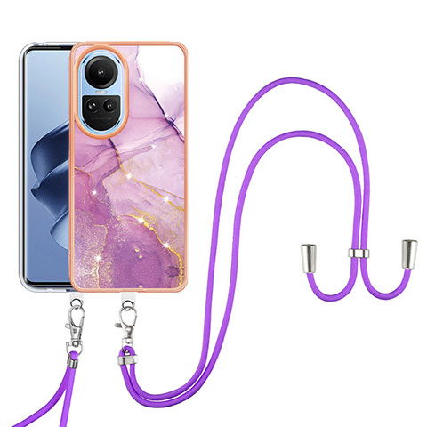 Handyhülle Silikon Hülle Gummi Schutzhülle Flexible Modisch Muster mit Schlüsselband Lanyard YB5 für Oppo Reno10 5G Helles Lila