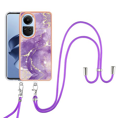 Handyhülle Silikon Hülle Gummi Schutzhülle Flexible Modisch Muster mit Schlüsselband Lanyard YB5 für Oppo Reno10 5G Violett