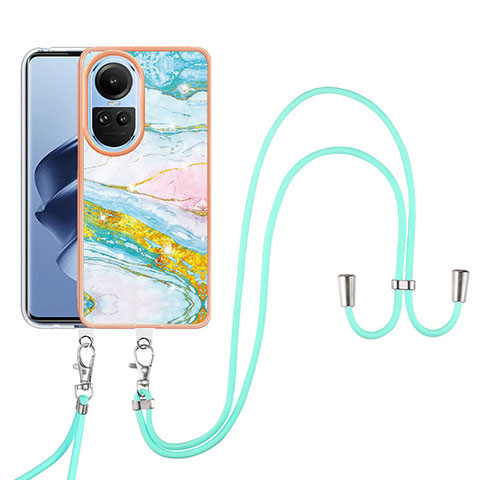 Handyhülle Silikon Hülle Gummi Schutzhülle Flexible Modisch Muster mit Schlüsselband Lanyard YB5 für Oppo Reno10 Pro 5G Bunt