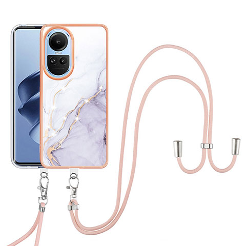 Handyhülle Silikon Hülle Gummi Schutzhülle Flexible Modisch Muster mit Schlüsselband Lanyard YB5 für Oppo Reno10 Pro 5G Weiß