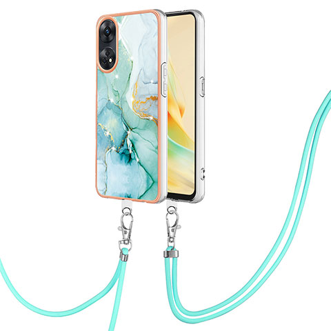 Handyhülle Silikon Hülle Gummi Schutzhülle Flexible Modisch Muster mit Schlüsselband Lanyard YB5 für Oppo Reno8 T 4G Grün