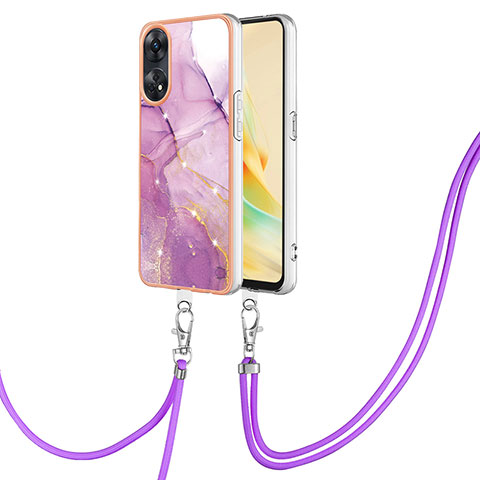 Handyhülle Silikon Hülle Gummi Schutzhülle Flexible Modisch Muster mit Schlüsselband Lanyard YB5 für Oppo Reno8 T 4G Helles Lila