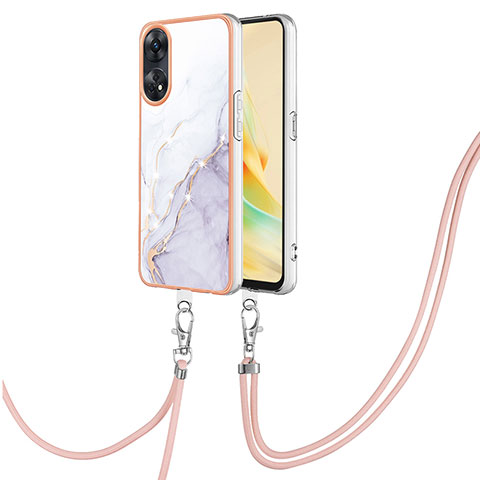 Handyhülle Silikon Hülle Gummi Schutzhülle Flexible Modisch Muster mit Schlüsselband Lanyard YB5 für Oppo Reno8 T 4G Weiß