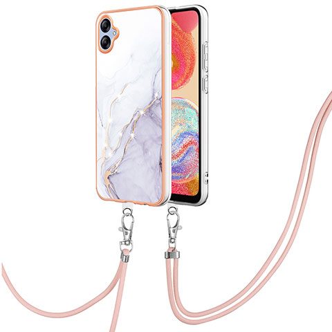 Handyhülle Silikon Hülle Gummi Schutzhülle Flexible Modisch Muster mit Schlüsselband Lanyard YB5 für Samsung Galaxy A04 4G Weiß