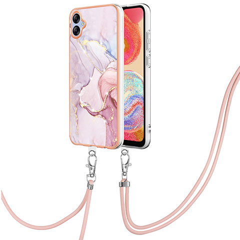 Handyhülle Silikon Hülle Gummi Schutzhülle Flexible Modisch Muster mit Schlüsselband Lanyard YB5 für Samsung Galaxy A04E Rosa