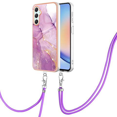 Handyhülle Silikon Hülle Gummi Schutzhülle Flexible Modisch Muster mit Schlüsselband Lanyard YB5 für Samsung Galaxy A24 4G Helles Lila