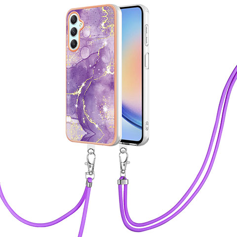 Handyhülle Silikon Hülle Gummi Schutzhülle Flexible Modisch Muster mit Schlüsselband Lanyard YB5 für Samsung Galaxy A24 4G Violett