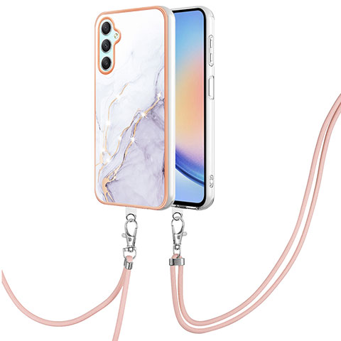 Handyhülle Silikon Hülle Gummi Schutzhülle Flexible Modisch Muster mit Schlüsselband Lanyard YB5 für Samsung Galaxy A24 4G Weiß