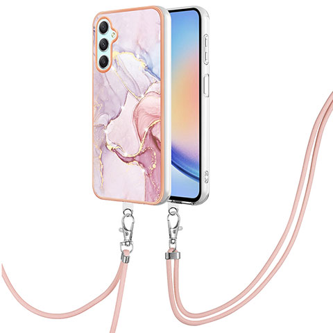 Handyhülle Silikon Hülle Gummi Schutzhülle Flexible Modisch Muster mit Schlüsselband Lanyard YB5 für Samsung Galaxy A25 5G Rosa