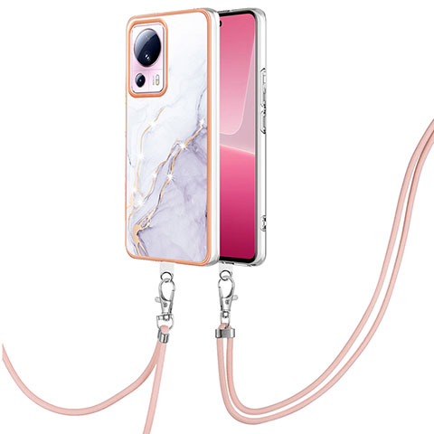 Handyhülle Silikon Hülle Gummi Schutzhülle Flexible Modisch Muster mit Schlüsselband Lanyard YB5 für Xiaomi Civi 2 5G Weiß