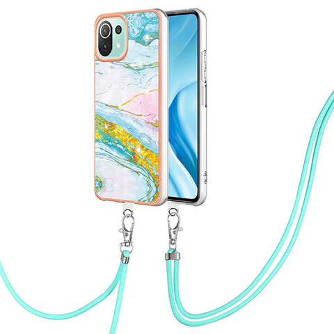 Handyhülle Silikon Hülle Gummi Schutzhülle Flexible Modisch Muster mit Schlüsselband Lanyard YB5 für Xiaomi Mi 11 Lite 4G Bunt