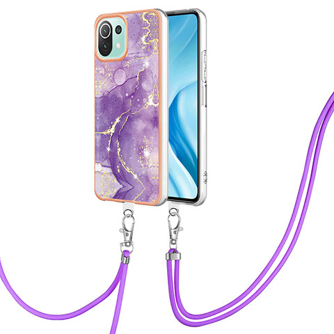 Handyhülle Silikon Hülle Gummi Schutzhülle Flexible Modisch Muster mit Schlüsselband Lanyard YB5 für Xiaomi Mi 11 Lite 4G Violett