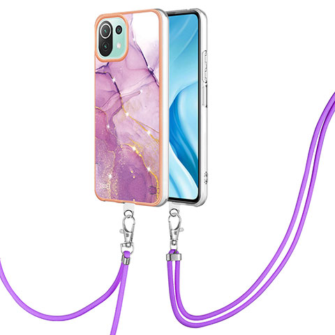 Handyhülle Silikon Hülle Gummi Schutzhülle Flexible Modisch Muster mit Schlüsselband Lanyard YB5 für Xiaomi Mi 11 Lite 5G Helles Lila