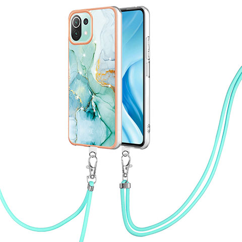 Handyhülle Silikon Hülle Gummi Schutzhülle Flexible Modisch Muster mit Schlüsselband Lanyard YB5 für Xiaomi Mi 11 Lite 5G NE Grün