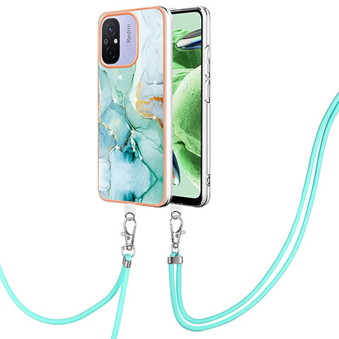 Handyhülle Silikon Hülle Gummi Schutzhülle Flexible Modisch Muster mit Schlüsselband Lanyard YB5 für Xiaomi Poco C55 Grün