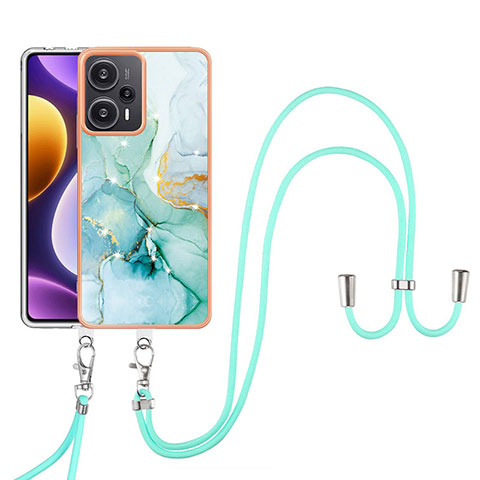 Handyhülle Silikon Hülle Gummi Schutzhülle Flexible Modisch Muster mit Schlüsselband Lanyard YB5 für Xiaomi Poco F5 5G Grün