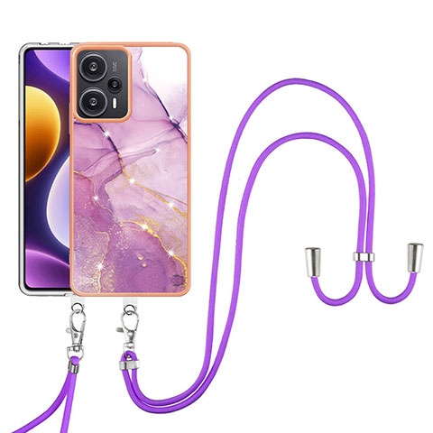 Handyhülle Silikon Hülle Gummi Schutzhülle Flexible Modisch Muster mit Schlüsselband Lanyard YB5 für Xiaomi Poco F5 5G Helles Lila