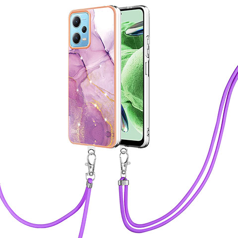 Handyhülle Silikon Hülle Gummi Schutzhülle Flexible Modisch Muster mit Schlüsselband Lanyard YB5 für Xiaomi Poco X5 5G Helles Lila