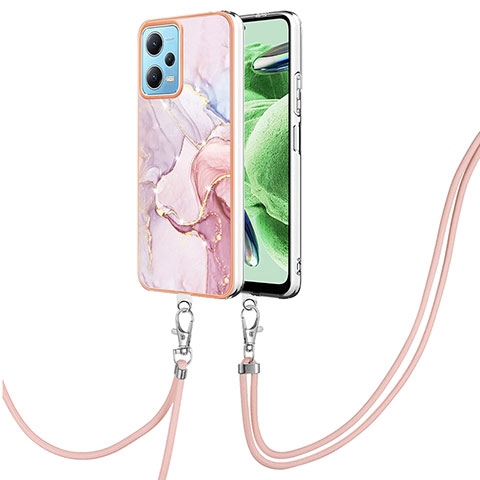 Handyhülle Silikon Hülle Gummi Schutzhülle Flexible Modisch Muster mit Schlüsselband Lanyard YB5 für Xiaomi Poco X5 5G Rosa