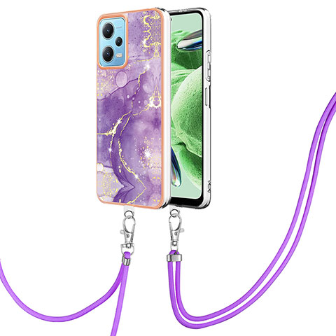 Handyhülle Silikon Hülle Gummi Schutzhülle Flexible Modisch Muster mit Schlüsselband Lanyard YB5 für Xiaomi Poco X5 5G Violett