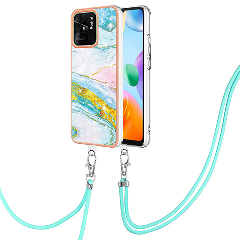 Handyhülle Silikon Hülle Gummi Schutzhülle Flexible Modisch Muster mit Schlüsselband Lanyard YB5 für Xiaomi Redmi 10 India Bunt