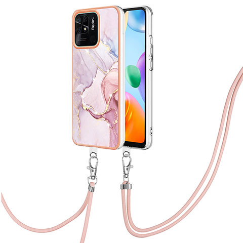 Handyhülle Silikon Hülle Gummi Schutzhülle Flexible Modisch Muster mit Schlüsselband Lanyard YB5 für Xiaomi Redmi 10 Power Rosa