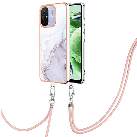 Handyhülle Silikon Hülle Gummi Schutzhülle Flexible Modisch Muster mit Schlüsselband Lanyard YB5 für Xiaomi Redmi 11A 4G Weiß