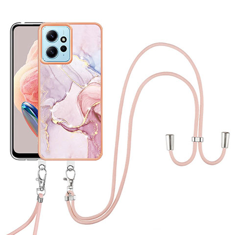 Handyhülle Silikon Hülle Gummi Schutzhülle Flexible Modisch Muster mit Schlüsselband Lanyard YB5 für Xiaomi Redmi Note 12 4G Rosa