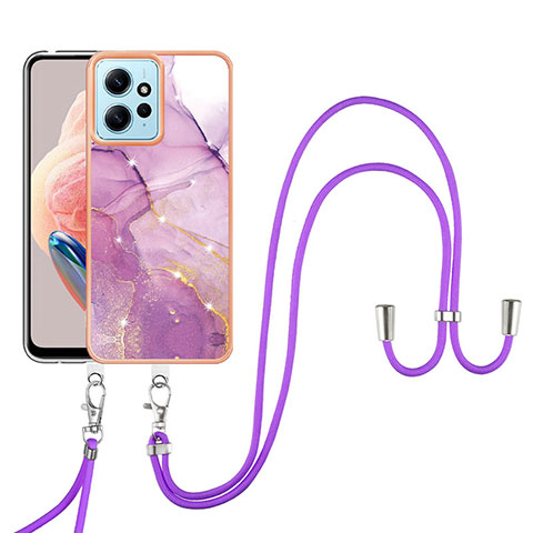 Handyhülle Silikon Hülle Gummi Schutzhülle Flexible Modisch Muster mit Schlüsselband Lanyard YB5 für Xiaomi Redmi Note 12 4G Violett