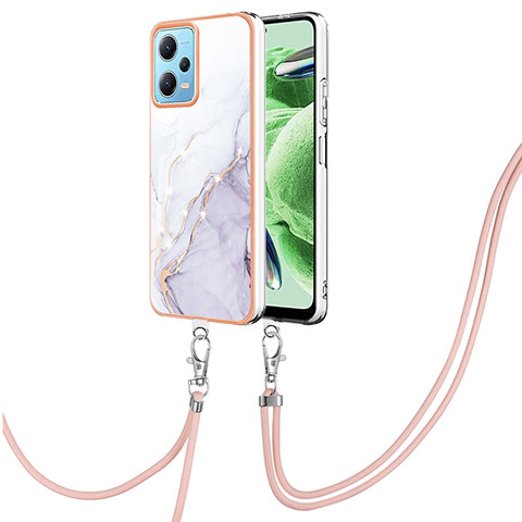 Handyhülle Silikon Hülle Gummi Schutzhülle Flexible Modisch Muster mit Schlüsselband Lanyard YB5 für Xiaomi Redmi Note 12 5G Weiß