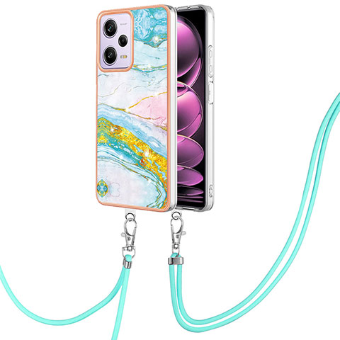 Handyhülle Silikon Hülle Gummi Schutzhülle Flexible Modisch Muster mit Schlüsselband Lanyard YB5 für Xiaomi Redmi Note 12 Pro 5G Bunt