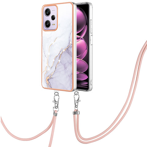 Handyhülle Silikon Hülle Gummi Schutzhülle Flexible Modisch Muster mit Schlüsselband Lanyard YB5 für Xiaomi Redmi Note 12 Pro 5G Helles Lila