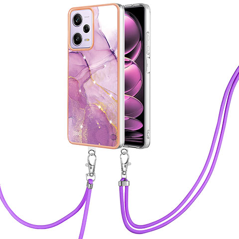 Handyhülle Silikon Hülle Gummi Schutzhülle Flexible Modisch Muster mit Schlüsselband Lanyard YB5 für Xiaomi Redmi Note 12 Pro 5G Weiß