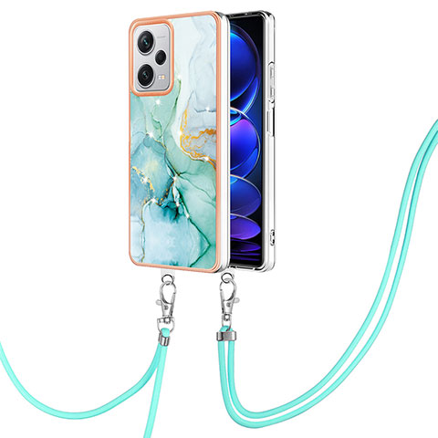 Handyhülle Silikon Hülle Gummi Schutzhülle Flexible Modisch Muster mit Schlüsselband Lanyard YB5 für Xiaomi Redmi Note 12 Pro+ Plus 5G Grün