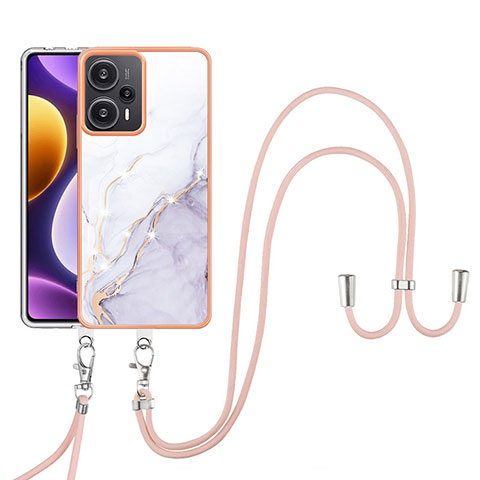 Handyhülle Silikon Hülle Gummi Schutzhülle Flexible Modisch Muster mit Schlüsselband Lanyard YB5 für Xiaomi Redmi Note 12 Turbo 5G Weiß