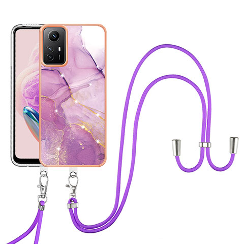 Handyhülle Silikon Hülle Gummi Schutzhülle Flexible Modisch Muster mit Schlüsselband Lanyard YB5 für Xiaomi Redmi Note 12S Helles Lila