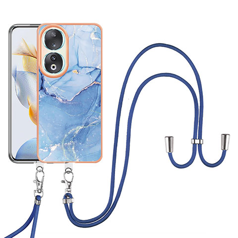 Handyhülle Silikon Hülle Gummi Schutzhülle Flexible Modisch Muster mit Schlüsselband Lanyard YB7 für Huawei Honor 90 5G Blau