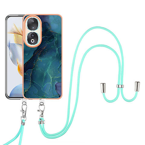 Handyhülle Silikon Hülle Gummi Schutzhülle Flexible Modisch Muster mit Schlüsselband Lanyard YB7 für Huawei Honor 90 5G Grün