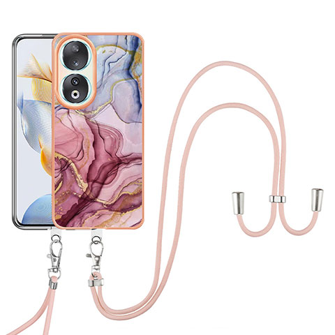 Handyhülle Silikon Hülle Gummi Schutzhülle Flexible Modisch Muster mit Schlüsselband Lanyard YB7 für Huawei Honor 90 5G Helles Lila