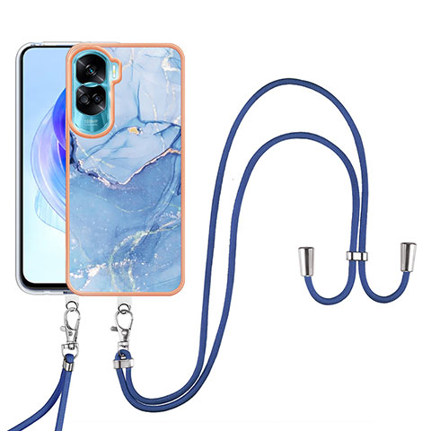 Handyhülle Silikon Hülle Gummi Schutzhülle Flexible Modisch Muster mit Schlüsselband Lanyard YB7 für Huawei Honor 90 Lite 5G Blau