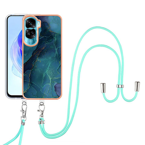 Handyhülle Silikon Hülle Gummi Schutzhülle Flexible Modisch Muster mit Schlüsselband Lanyard YB7 für Huawei Honor 90 Lite 5G Grün