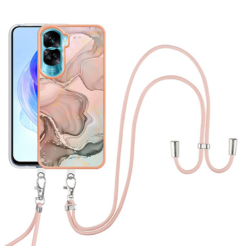 Handyhülle Silikon Hülle Gummi Schutzhülle Flexible Modisch Muster mit Schlüsselband Lanyard YB7 für Huawei Honor 90 Lite 5G Plusfarbig