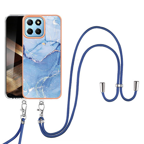 Handyhülle Silikon Hülle Gummi Schutzhülle Flexible Modisch Muster mit Schlüsselband Lanyard YB7 für Huawei Honor X8b Blau