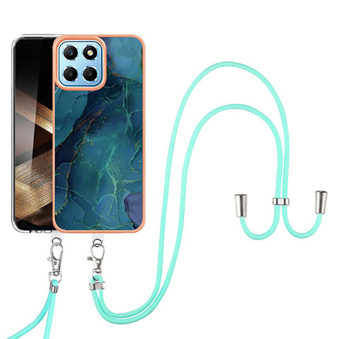 Handyhülle Silikon Hülle Gummi Schutzhülle Flexible Modisch Muster mit Schlüsselband Lanyard YB7 für Huawei Honor X8b Grün