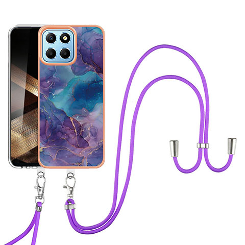 Handyhülle Silikon Hülle Gummi Schutzhülle Flexible Modisch Muster mit Schlüsselband Lanyard YB7 für Huawei Honor X8b Violett