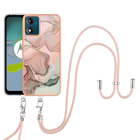 Handyhülle Silikon Hülle Gummi Schutzhülle Flexible Modisch Muster mit Schlüsselband Lanyard YB7 für Motorola Moto E13 Rosa